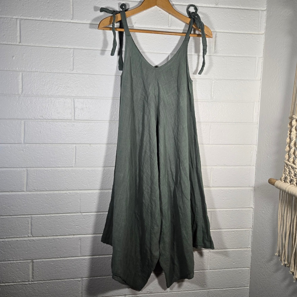 Tie Shoulder Harem Jumpsuit One Size Boho Lagenlook Hippie Lightweight Garden